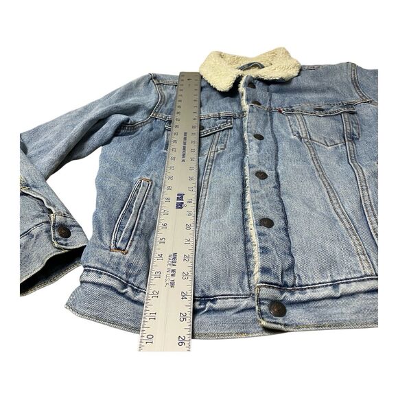 Levis Denim Jacket Mens M Blue Sherpa Lined Trucker Red Tab Western Light Wash - Picture 5 of 13